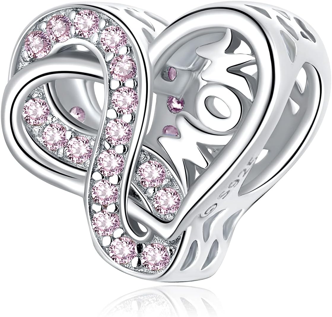 VOROCO 925 Sterling Silver mom Charm for Bracelets Necklaces pendant Charms,Infinity Love Heart Charms for Mother Birthday Christmas day Jewelry Gifts