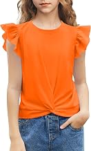 Arshiner Girls 5-12 Years Shirt Short Sleeve Twist Front T-Shirt for Girls Cute Flying Sleeves Summer Blouse for Girls Tunic Tee Tops