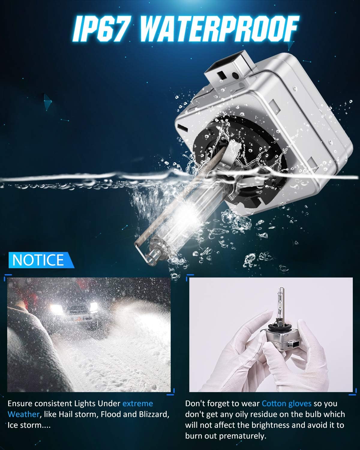 Nilight D3S HID Xenon Headlight Bulbs 6000K Diamond White High Low Beam