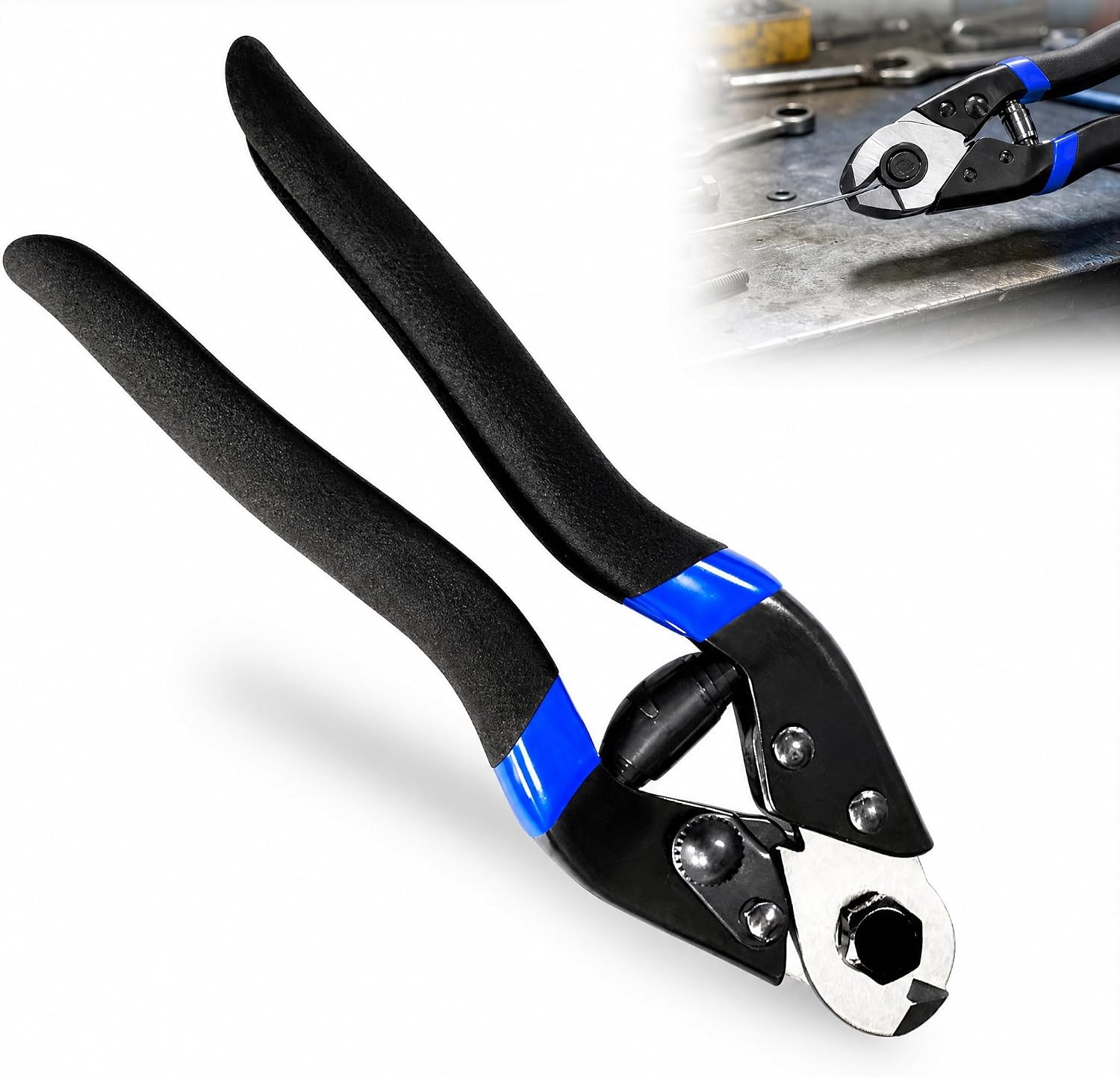 Heavy Duty Cable Cutter, Wire Rope Cutter for 3/16" Aluminum & Copper Cable, Ergonomic Non-Slip Handle with Safety Lock, Clean Cut Tool for Bicycle, Fence & Industrial Use
