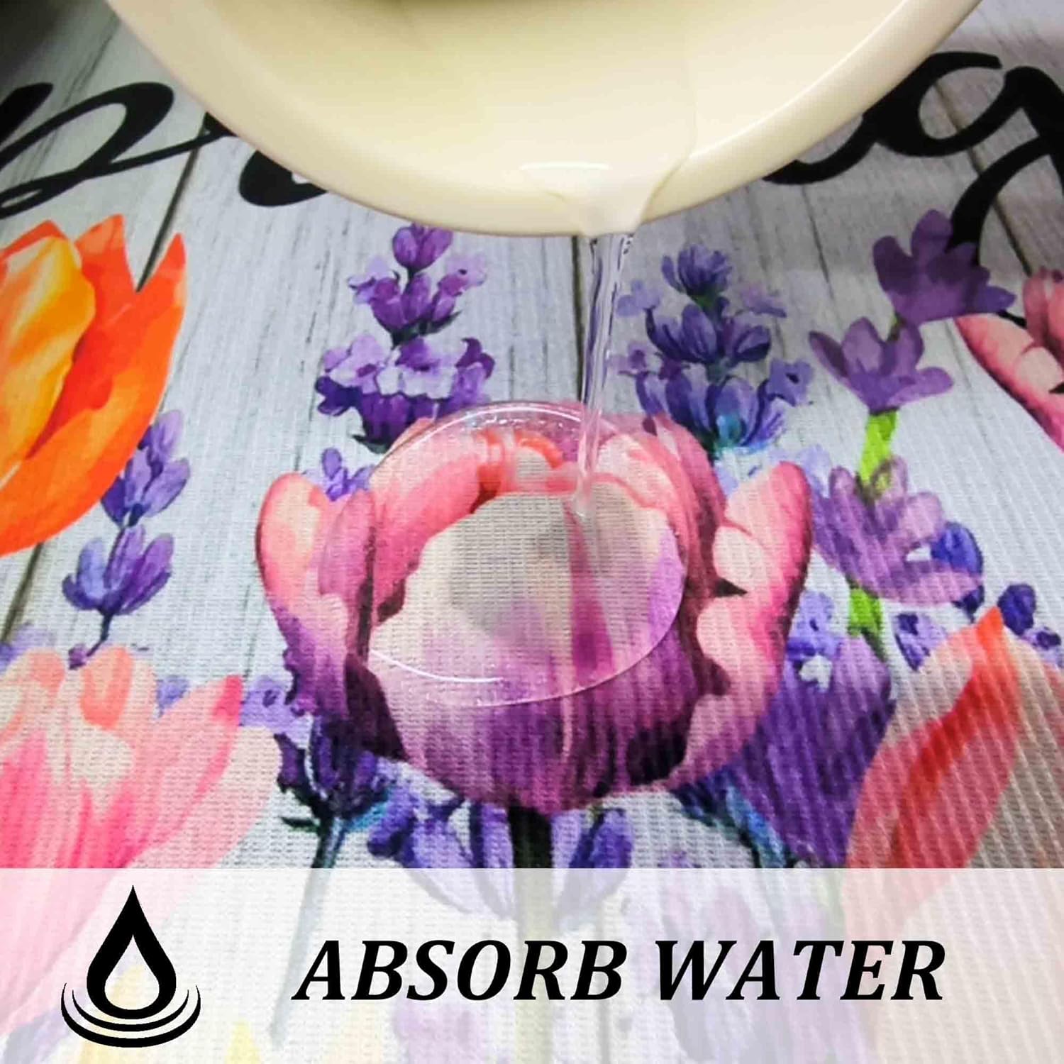 Spring Decorative Kitchen Rugs Set of 2, Seasonal Floral Home Decor Non-Slip Floor Mat, Holiday Kitchen Decorations 17"x47"+17"x30"