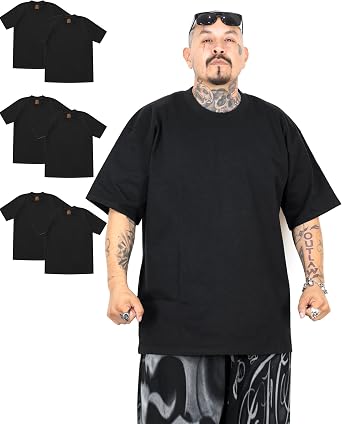 FB County 10oz Heavy Hard Tshirt - 6 Pack Short Sleeve 100% Thick Cotton T Shirts for Men - True to Size Crew Neck Pullover