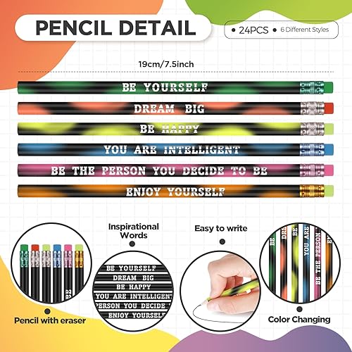 Miniatura 2 de Sabary Juego de 48 pulseras de silicona inspiradoras con lápices motivacionales, con cita motivacional, para regalos de Navidad (fondo negro)