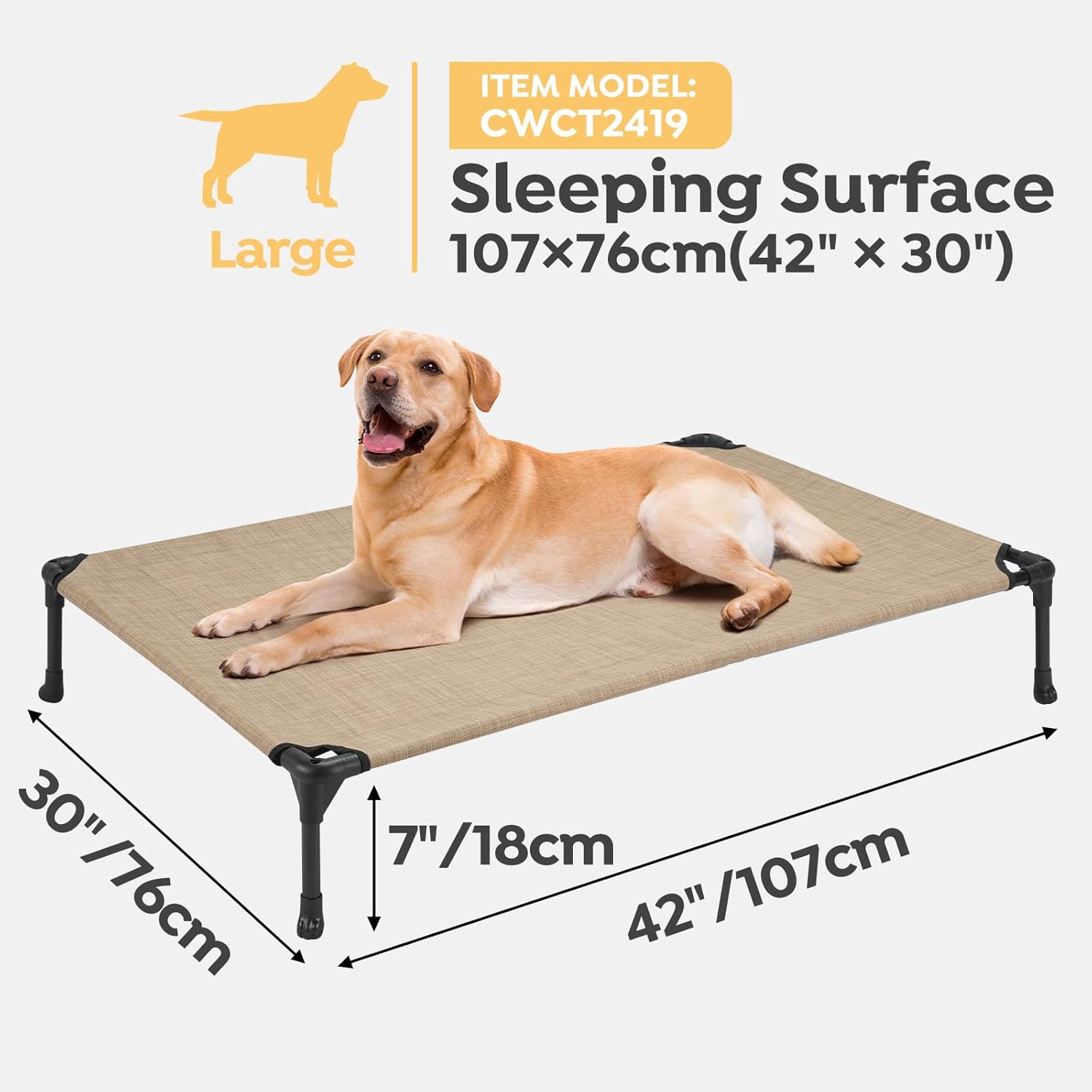 Veehoo 2 Pack Raised Dog Bed, Cooling Elevated Dog Bed, Portable Pet Cot with Washable & Breathable Mesh, No-Slip Feet, Durable Dog Cots Beds for Large Dogs, 42 x 30, Beige Coffee, CWC1803-L