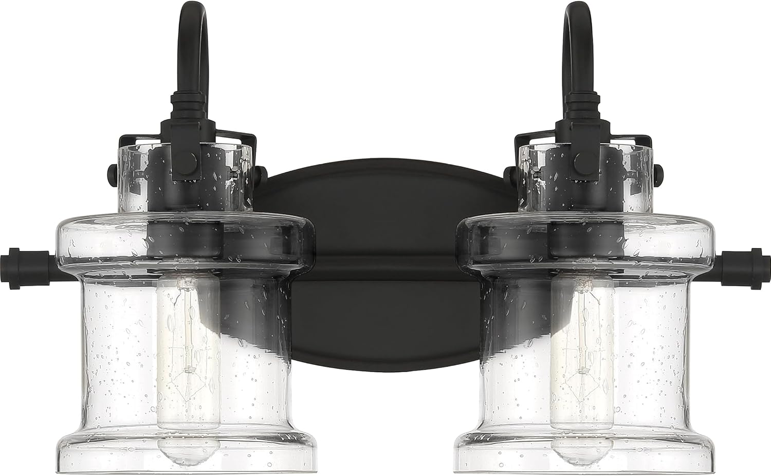 Quoizel Danbury Bath Vanity Lights, 16.25 Inch 2-Light Earth Black Vintage-Inspired Bathroom Lighting Fixtures Over Mirror, 100W, Clear Seedy Glass, Wall Mount Light for Bathrooms, Kitchen or Hallway