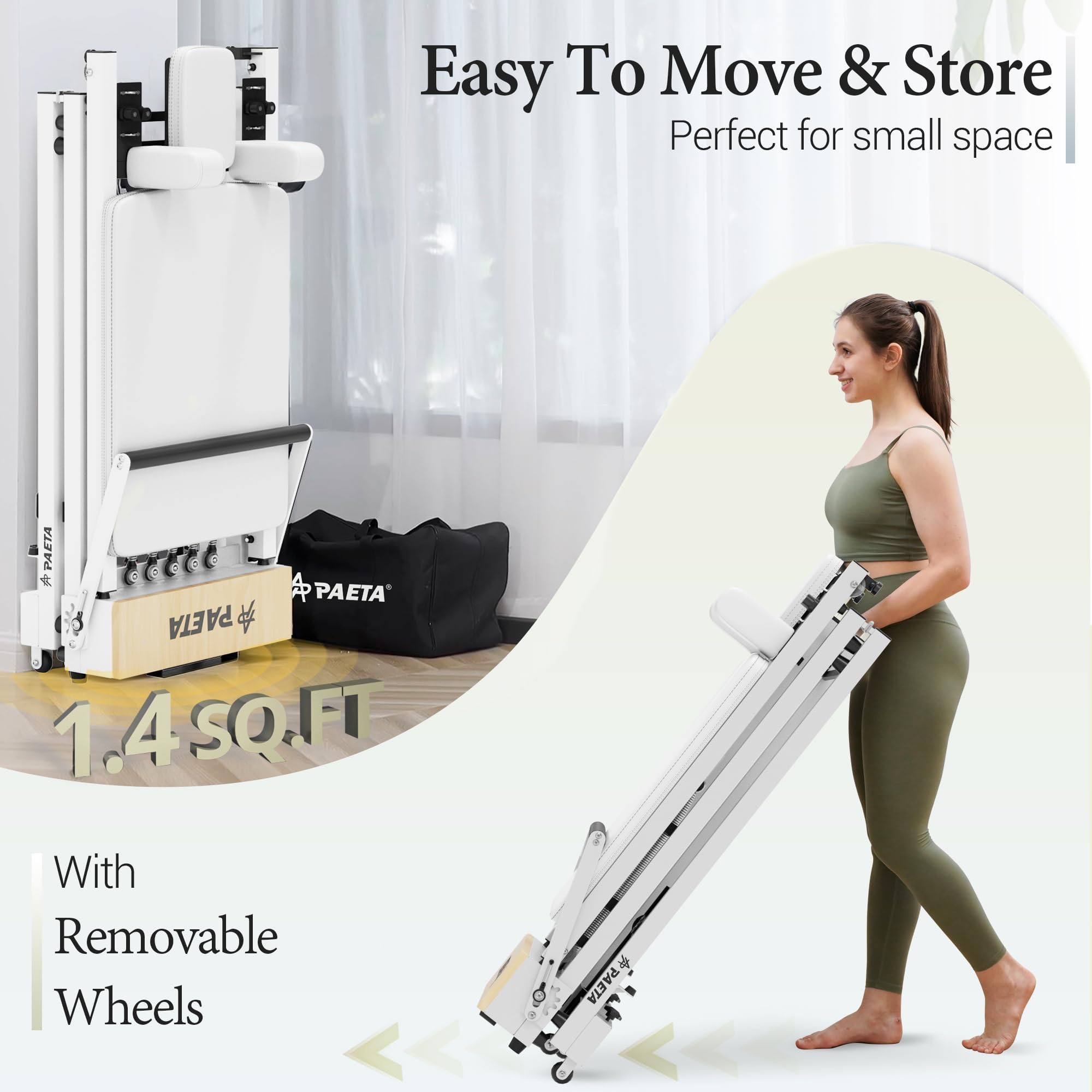 PAETA Pilates Reformer, 91" Foldable Reformer Pilates Machine with Adjustable Reformer Heights, Pilates Equipment with Piano Wire Spings and Jump Boards