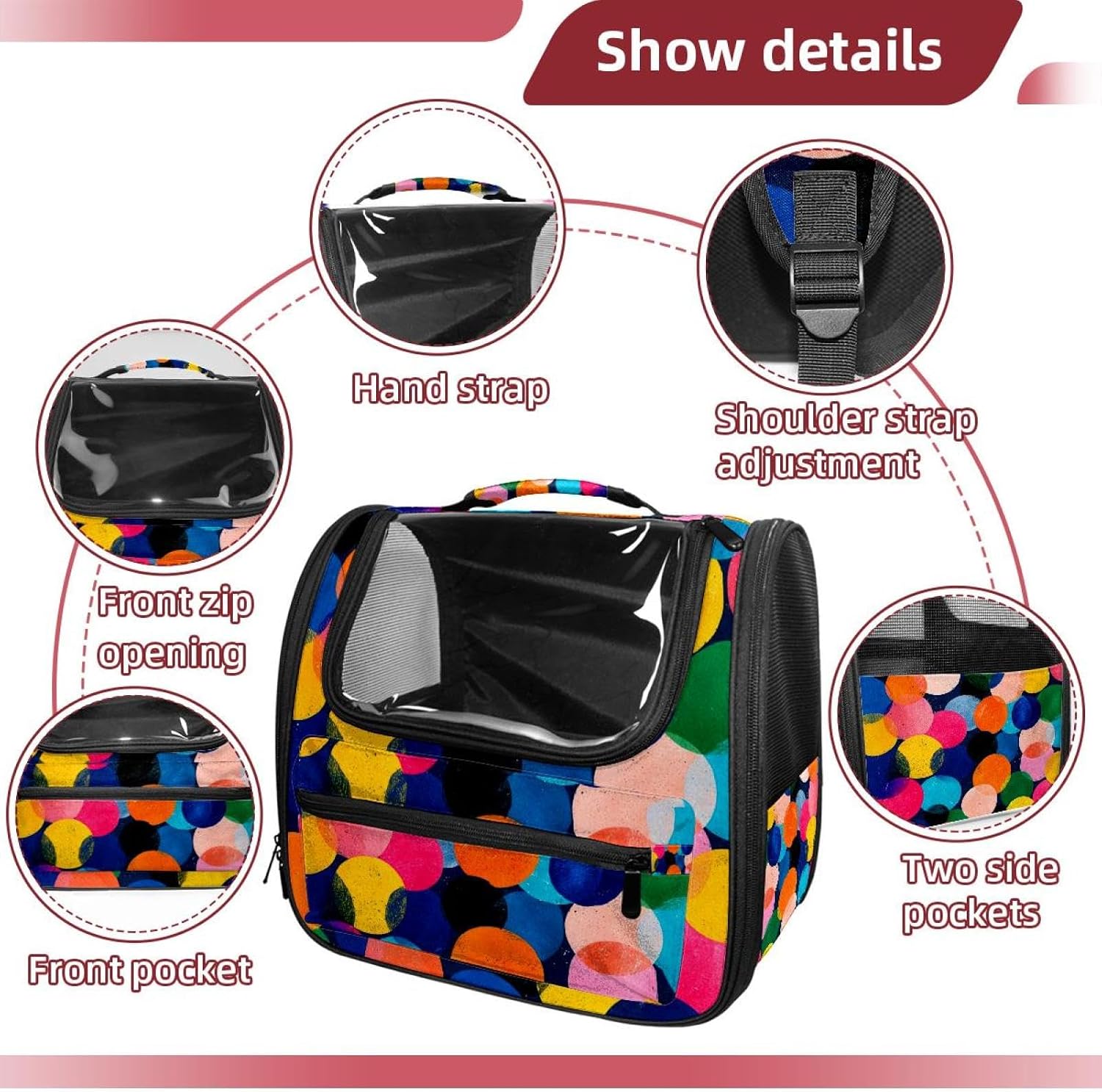 Fun Colorful Spots (7) Pet Carrier Soft Sided Carrier for Small Medium Cats Dogs