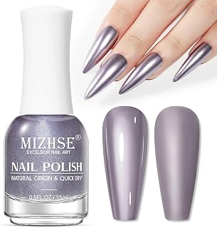 MIZHSE Dusty Purple Mirror Nail Polish, Quick Dry Metallic Nail Polish, Air Dry Fast Chrome Nail Lacquer Gray Purple Color Oil-based Nail Art Manicure Home DIY