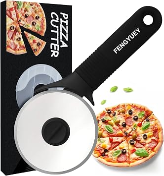 Pizza Cutter [Original]   Pizza Cutter | Ergonomic Non-Slip Silicone Handle and Stainless Steel Blade with Protective Cover | Black