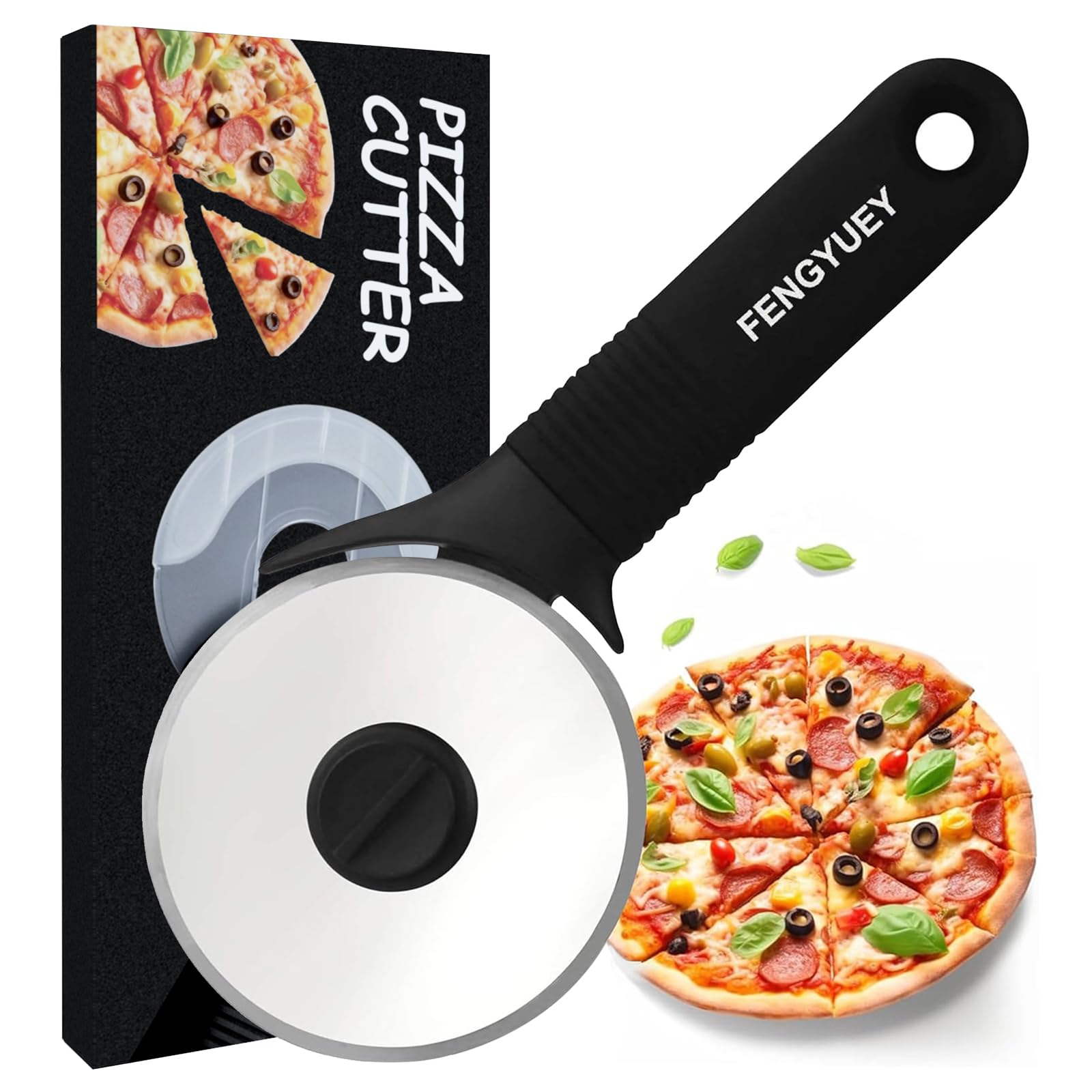 Pizza Cutter [Original] – Pizza Cutter | Ergonomic Non-Slip Silicone Handle and Stainless Steel Blade with Protective Cover | Black