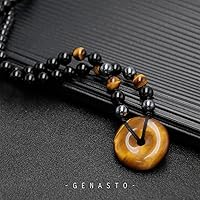 Vista 3 de Tiger Eye Stone Beads Necklace - GENASTO Mens Tiger Eye Necklace with Black Obsidian Hematite Beads Necklace Chakra healing Crystal Protection Beads
