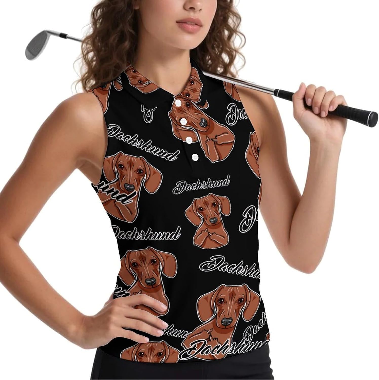 Dachshund Middle Finger Gesture Women's Golf Shirt Sleeveless Polo Shirts Tank Tops Blouses Tennis T-Shirts Casual