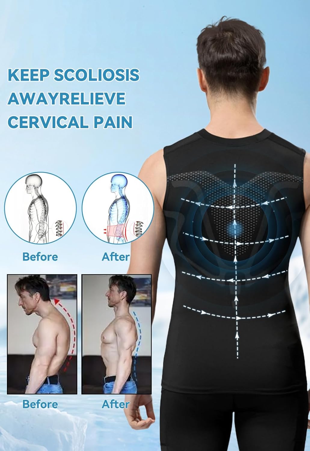 SHEKINI Men's New Version Ionic Compression Shirt Sleeveless Vest Body Shaping Tank Top Tummy Control - Image 3