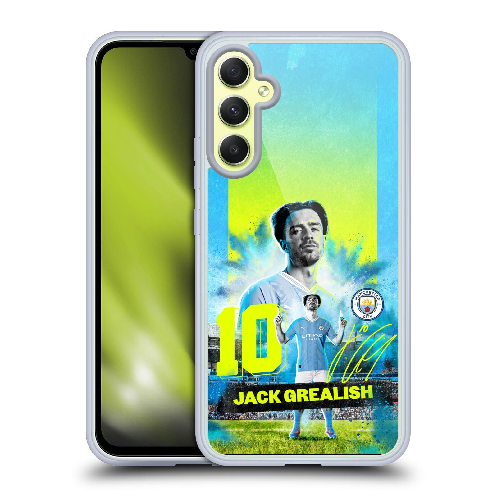 Head Case Designs Officially Licensed Manchester City Man City FC Jack Grealish 2023/24 First Team Gel Case [Military Grade Protection] Compatible With Samsung Galaxy A34 5G