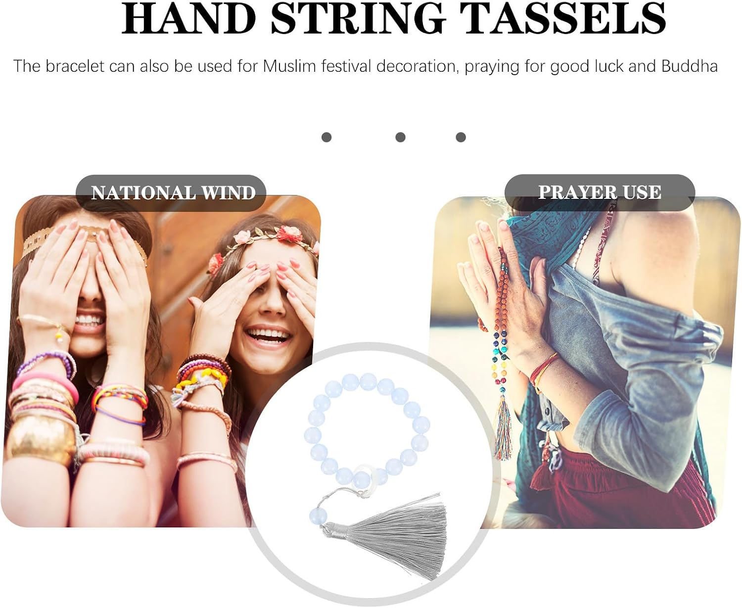 Glass Prayer Beads Memorial Hand Chain with Tassels image 5
