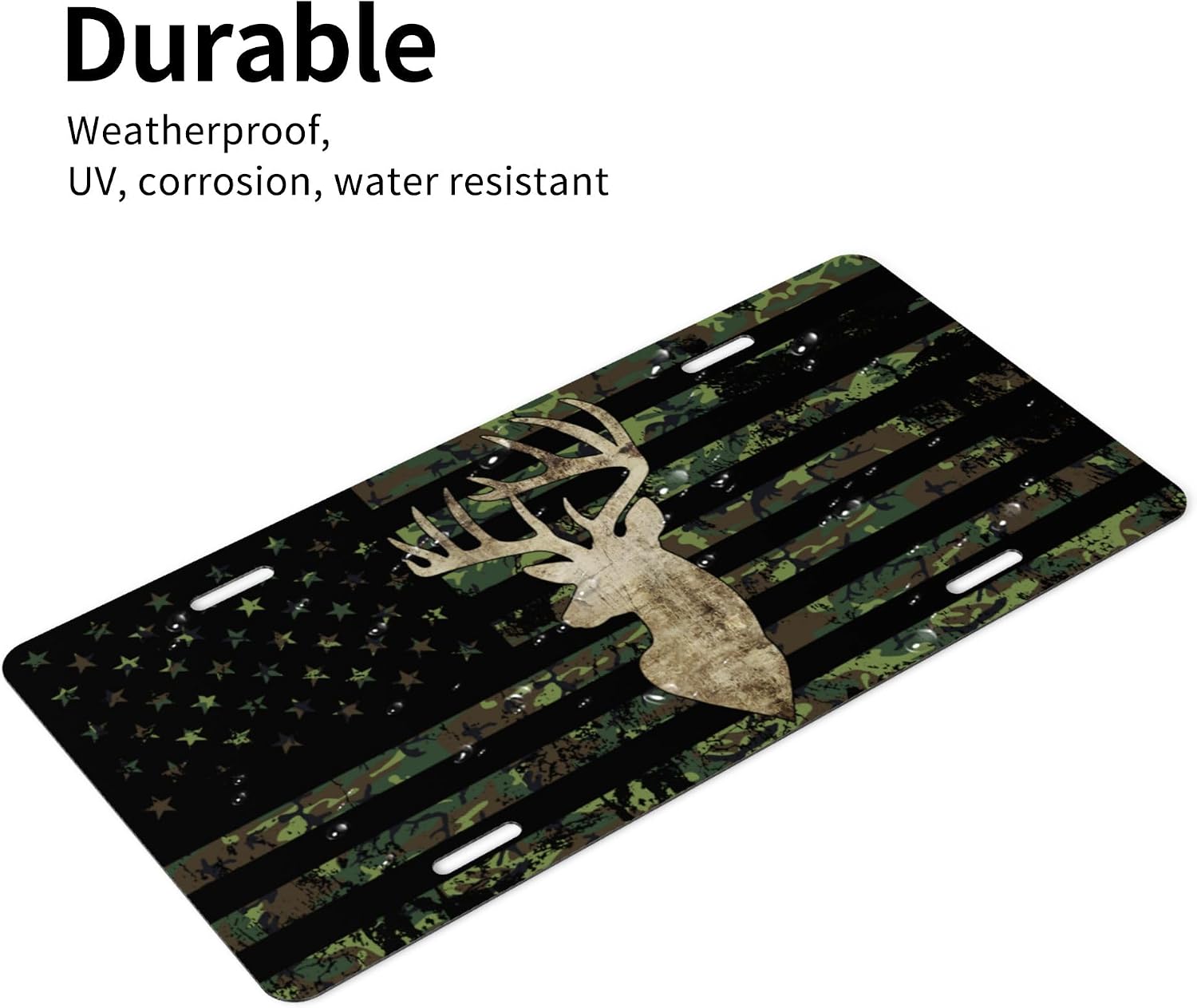 Front License Plate Camouflage Hunting Deer Camo Vanity Plates Aluminum Metal Decorative Car Tag American Flag Novelty License Plate Cover for Men Women ‎6 * 12 in (4 Holes)