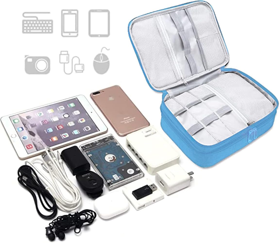 Borsa Organizer Per Cavi Elettronici - Multitasche, Impermeabile, Per Viaggi E Accessori (Blu Navy) - Foto 3