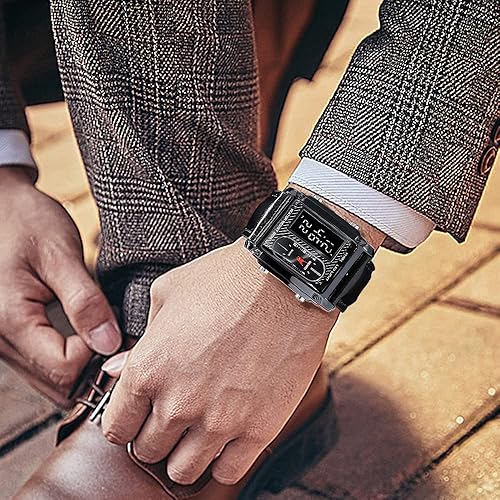 Miniatura 10 de Relojes de pulsera deportivos con esfera rectangular para hombre 7 colores opcionales retroiluminación LED multifuncional cronómetro de alarma 1224