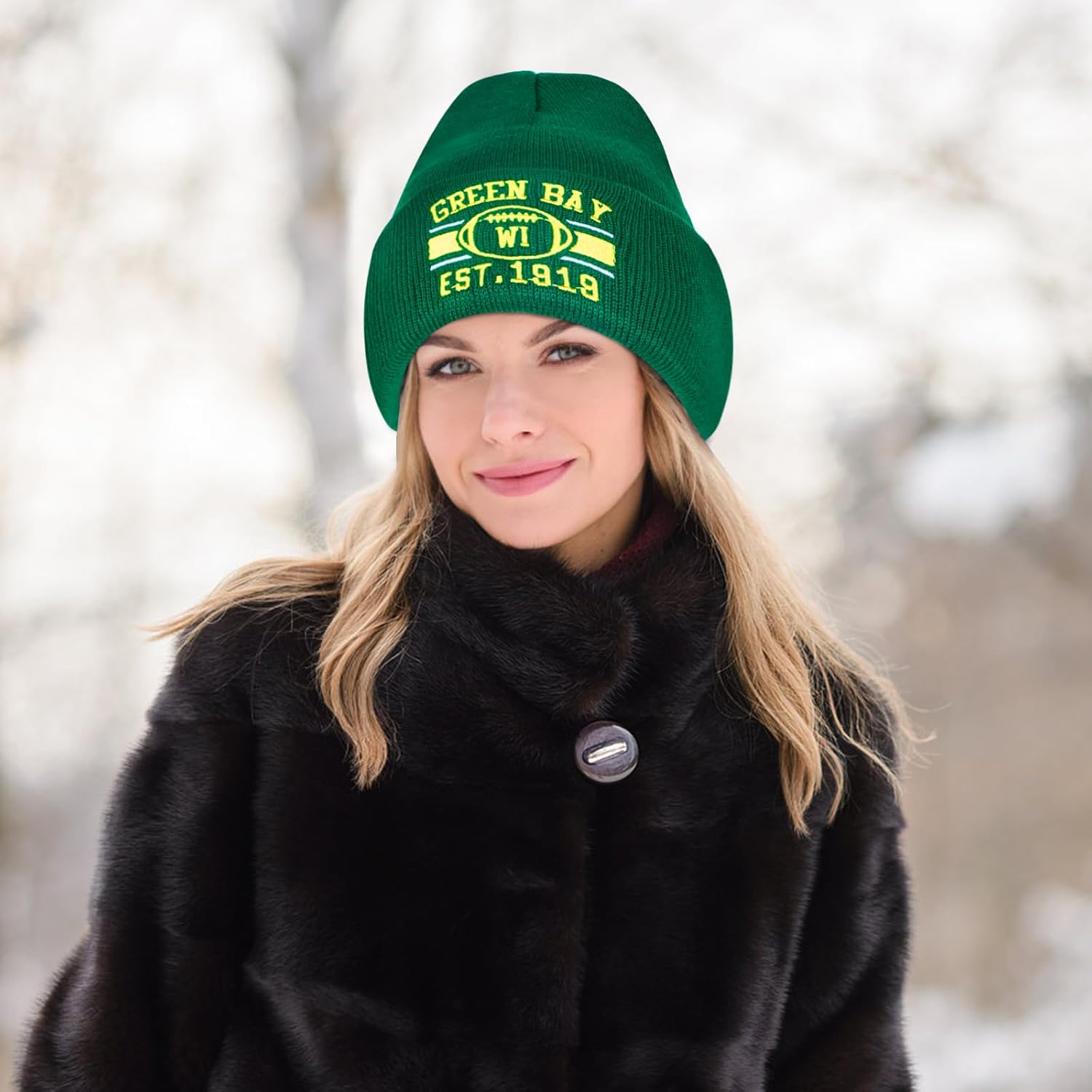 Classic Beanie Hat for Football Fans Embroidered Skull Cap Vintage Cuffed Knit Hat Warm Winter Gloves Gifts for Men Women - Image 4