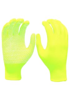 SEFLICA® Sports PVC-Dotted Cotton Gloves for Enhanced Grip – Perfect for Cricket, Golf, Baseball, Biking, Outdoor Adventures & Work (1 Pair) (Neon)