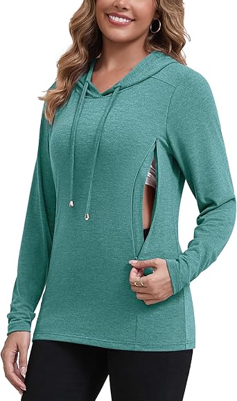 Women Nursing Tops for Breastfeeding with Hidden Zipper Long Sleeve Hoodie Causal Sweatshirts Breast Pumping Shirts