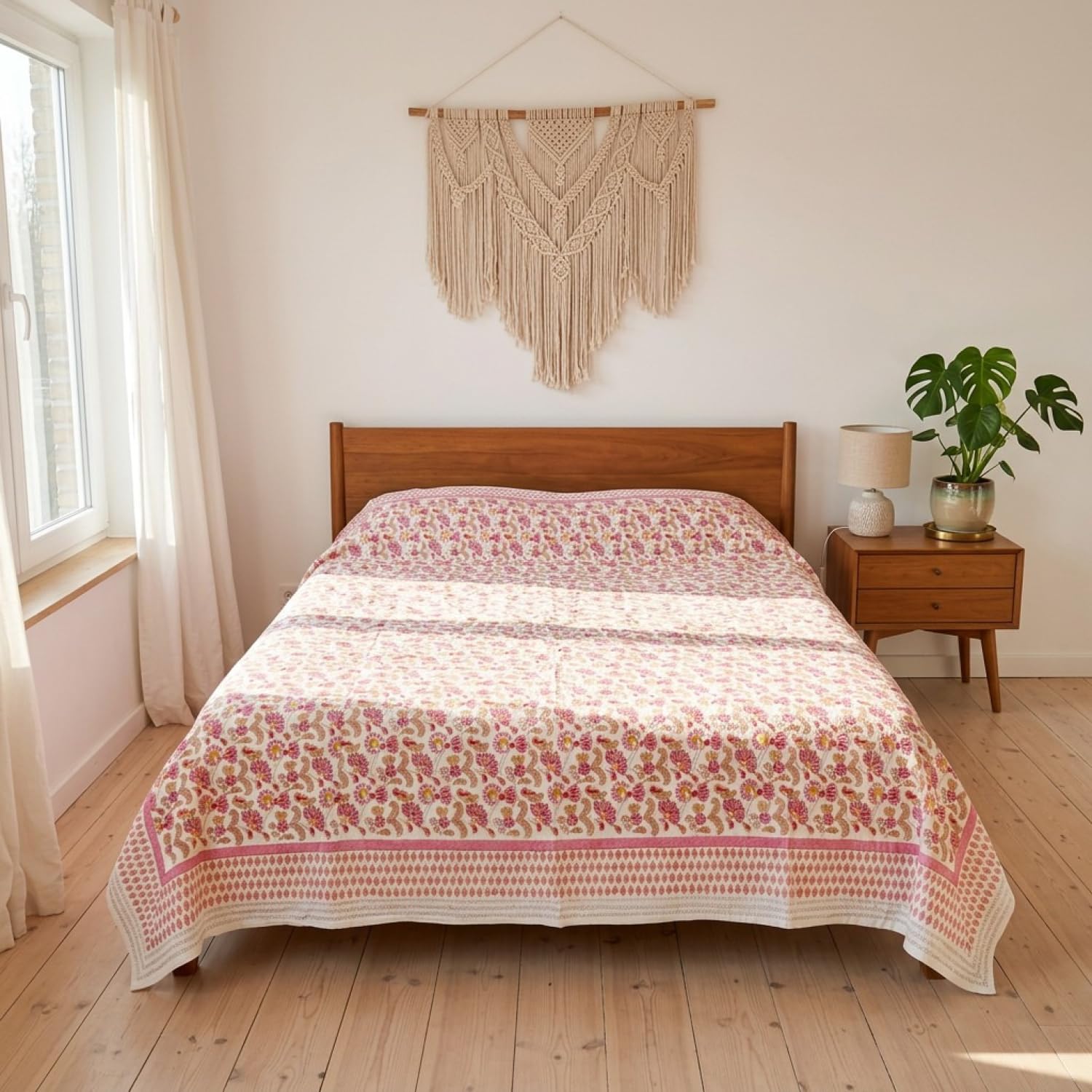 Blockdruck Tagesdecke, Bett & Sofaüberwurf, Design 8, Double 225*275 cm | 100% Baumwolle, handgefertigt, traditioneller Blockdruck, vielseitig einsetzbar, dekorativ