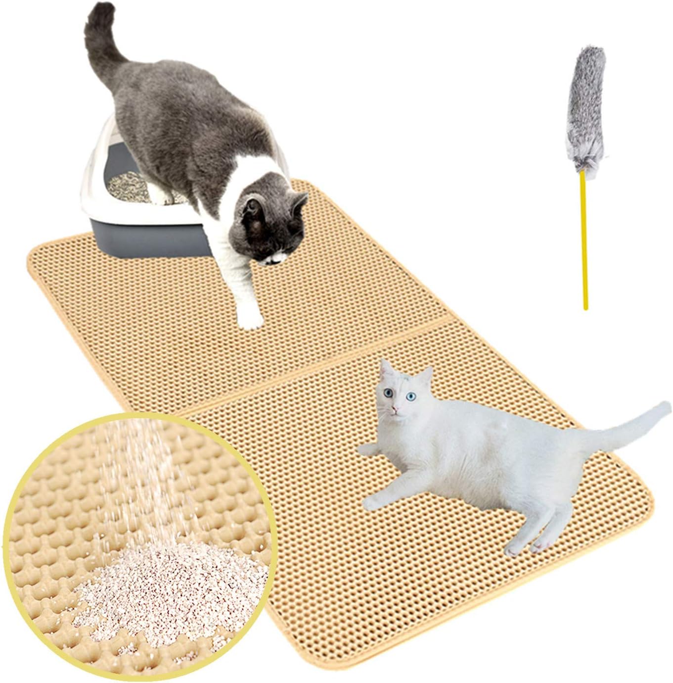 Authda Cat Litter Mat Large with Cat Toy, 30x23inch Cat