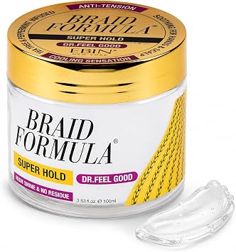 Braid Formula Dr. Feel Good Super Hold, 3.53fl. oz. | Menthol Infused to give Cooling Sensation, Smoothing with High Shine, Long Lasting Hold, Great for Braids, Locks, Twists, No Residue