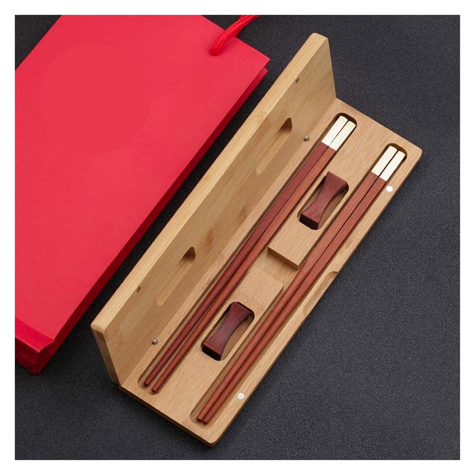 Wiederverwendbare Essstäbchen, spülmaschinenfest, chinesisches Essstäbchen, 2 Paar Essstäbchen aus Holz und Essstäbchenablage, spülmaschinenfeste Essstäbchen, lackfrei, wachsfrei, natürlich, gesund,