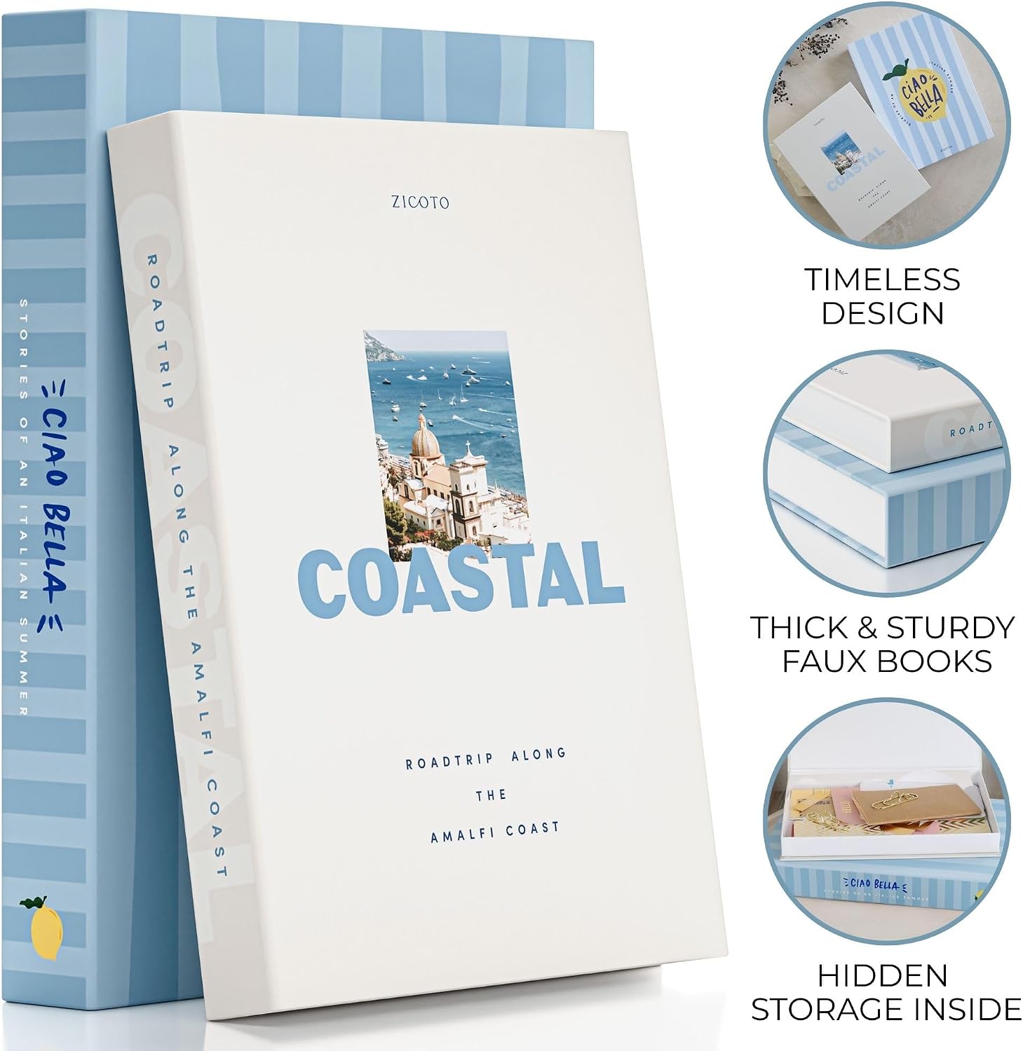 Beautiful Decorative Books - Set of 2 Coastal Boxes for Coffee Table Decor