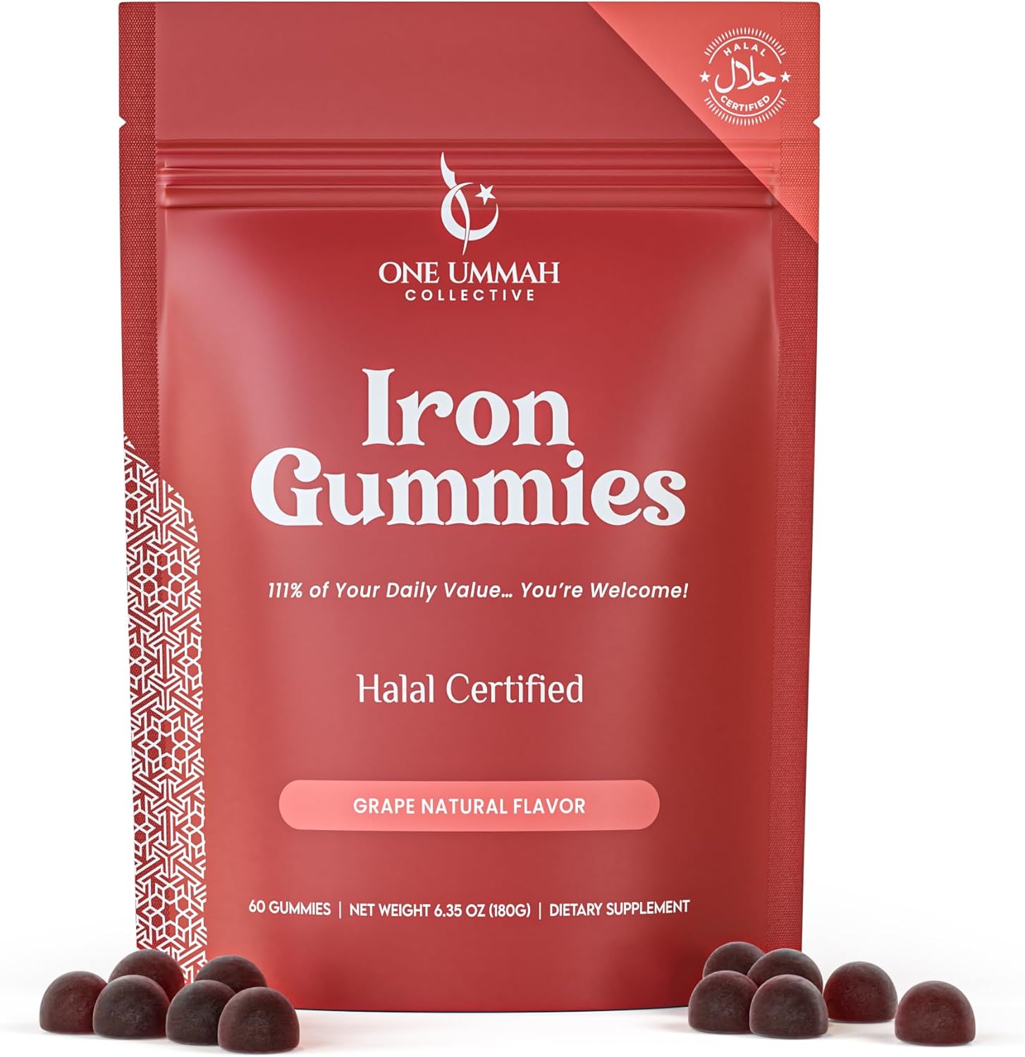 Halal Certified Iron Gummies – Vegan Iron 20mg Gummy Supplement with Vitamin C – Non-Constipation, High Absorption, & Accurate Dosing – 60 Count, Tasty Berry Flavor