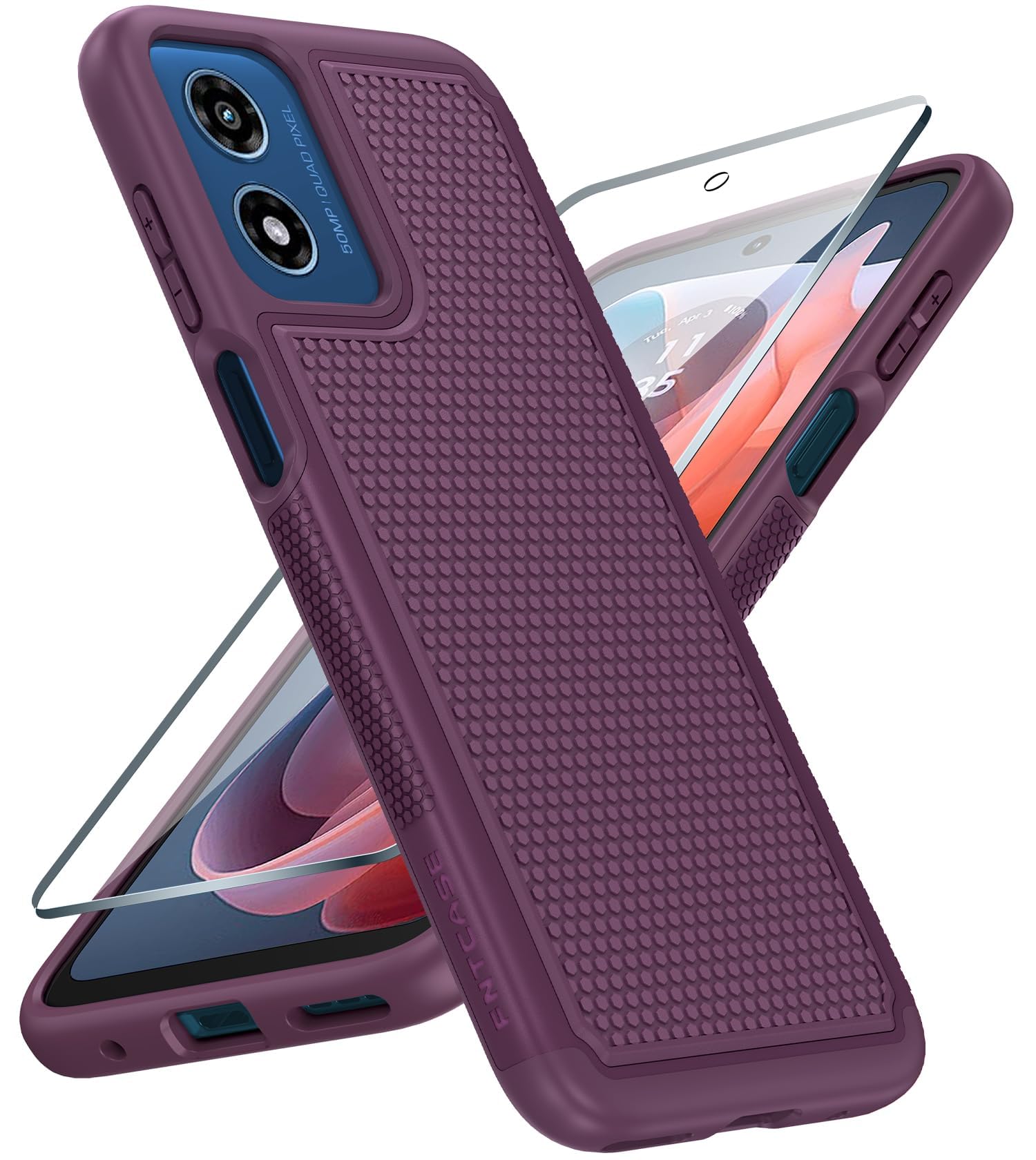 FNTCASE for Moto G-Play 2024 Case: Dual Layer Non Slip Matte Shockproof | With Screen Protector, Military Grade Drop Protection, Anti-Scratch, Heavy Duty Protective Daily Phone Cover, Burgundy