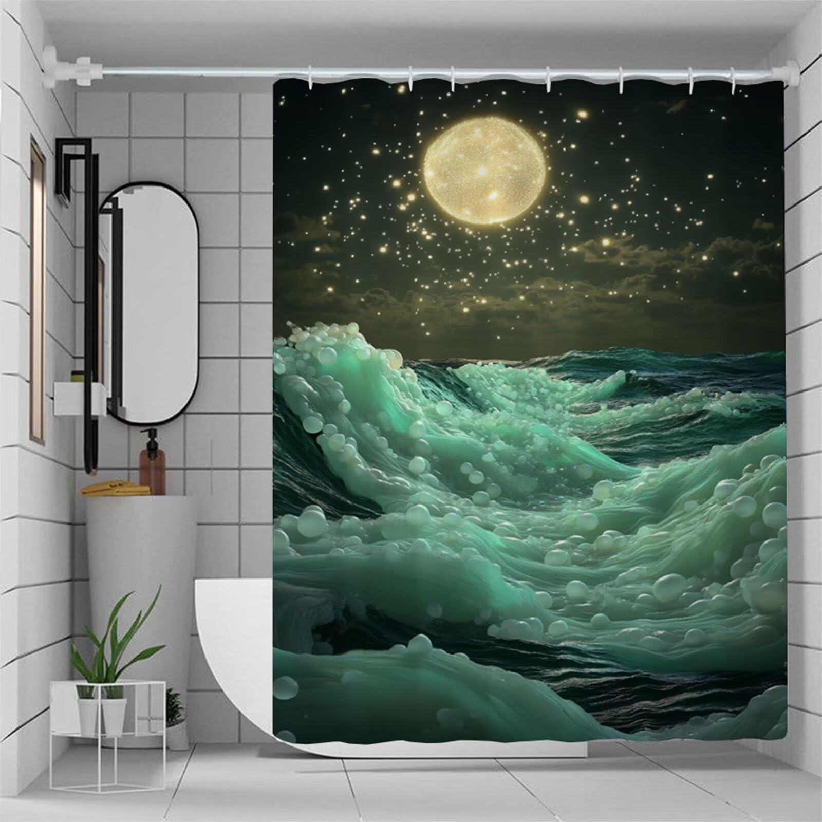 Beżowa zasłona prysznicowa 200 x 220 cm, z poliestru – wodoszczelna, nadaje się do prania, szybkoschnąca, z obciążonym obszyciem i 12 pierścieniami, nowoczesne wzornictwo do łazienki W1-499