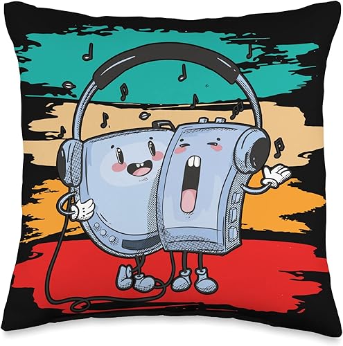 Children Walkman & Discman Girl & Boy Motif Discman & Walkman - Cojín retro para niños, 16 x 16 pulgadas, multicolor