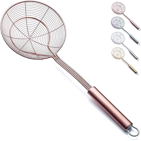 Rose Gold Strainer Spider Skimmers For Kitchen,Kyraton Stainless Steel Titanium Plating Copper Slotted Spoon Pasta Strainers Tomato Food Strainer Skimmer Ladle For Kitchen Cooking and Frying Food