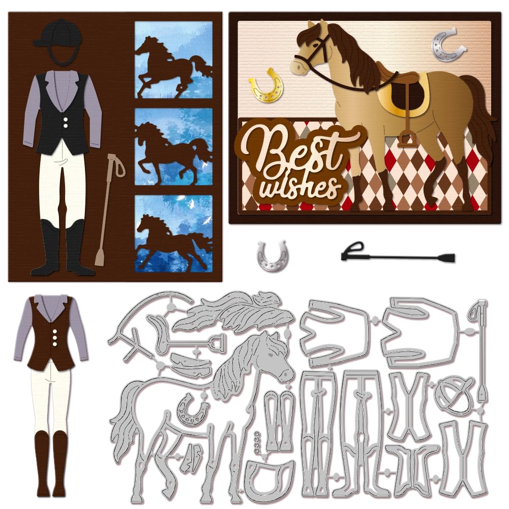 GLOBLELAND Horse Clothing Cutting Dies for DIY Scrapbooking Metal Horse Cut Dies Clothes Set Die Cuts for Card Making Embossing Photo Album Craft Decor