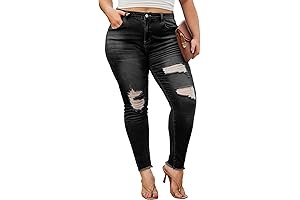 Women 2024 Ripped Jeans, Plus Size Skinny Jeans Stretchy High Waisted Ankle...