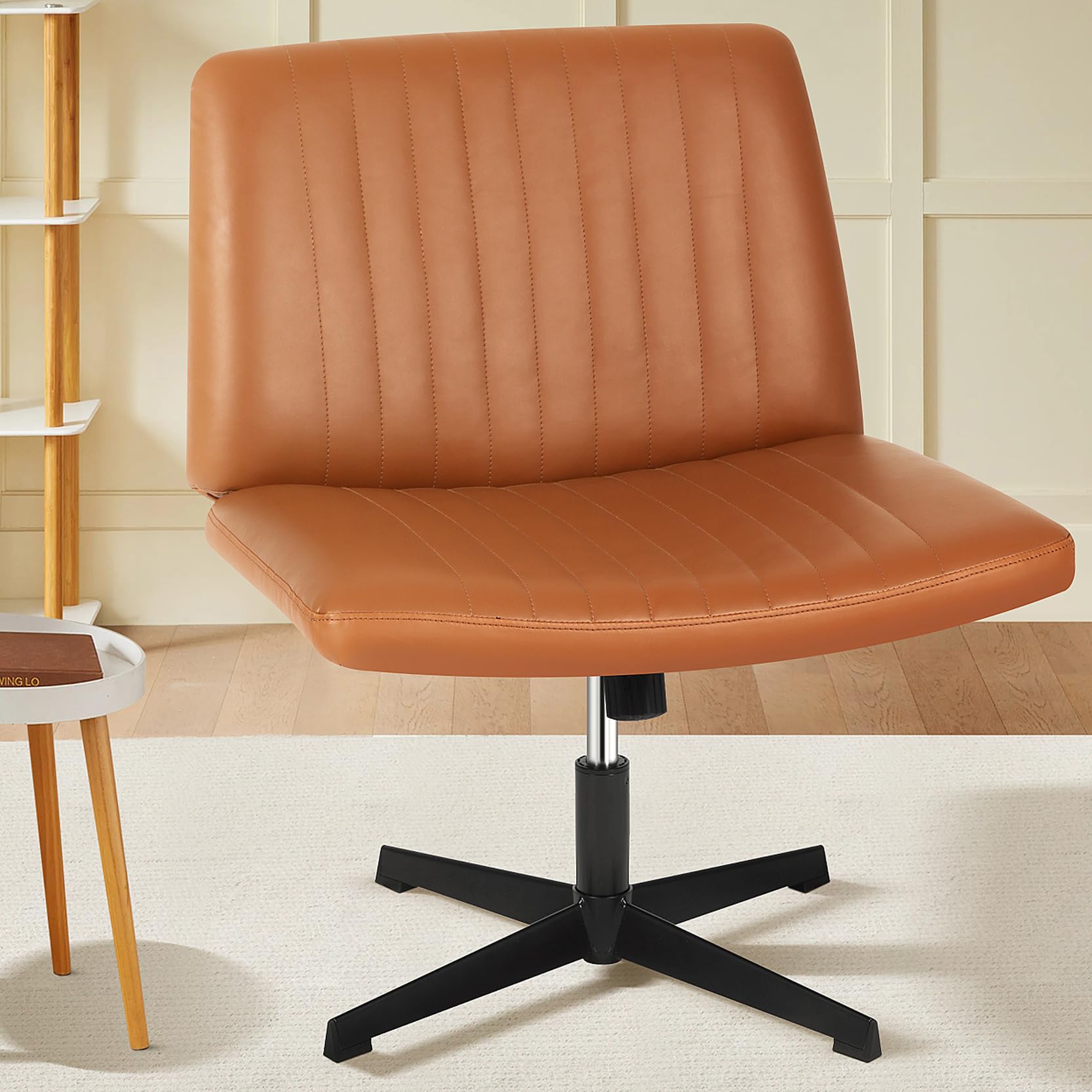 BLKMTY Home Criss Cross Legged Chair Armless Office Desk Chairs Height Adjustable Computer Chair No Wheels Wide Seat