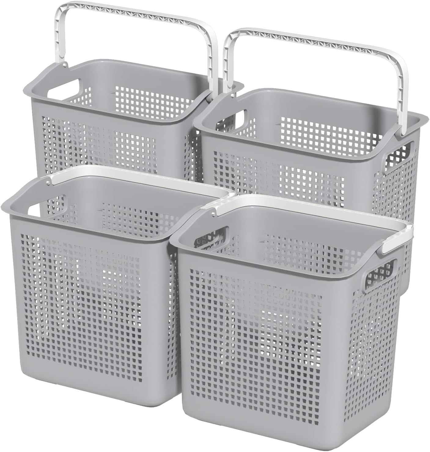 40 L Easy to Carry Plastic Laundry Hamper, 4-Pack Dirty Clothes Storage Basket with Handles, Gray