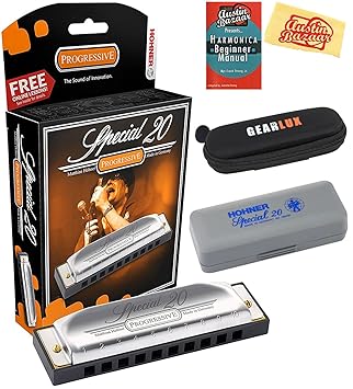 Hohner 560 Special 20 Harmonica Bundle with Carrying Case, Pouch, Harmonica Beginner Manual, and Austin Bazaar Polishing Cloth - Key of C