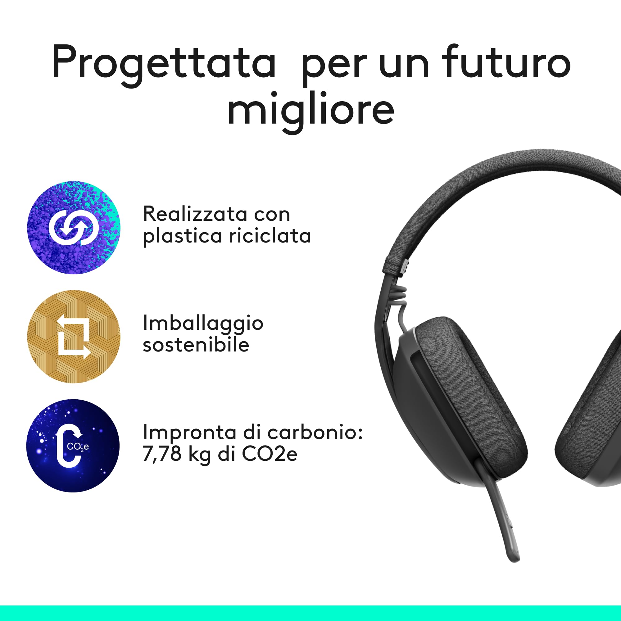 Logitech Zone Vibe 100 Cuffie Wireless Over-Ear Leggere con Microfono con Eliminazione del Rumore, Auricolare Bluetooth Multipoint, Compatibile con Teams, Google Meet, Zoom, Mac/PC - Grigio