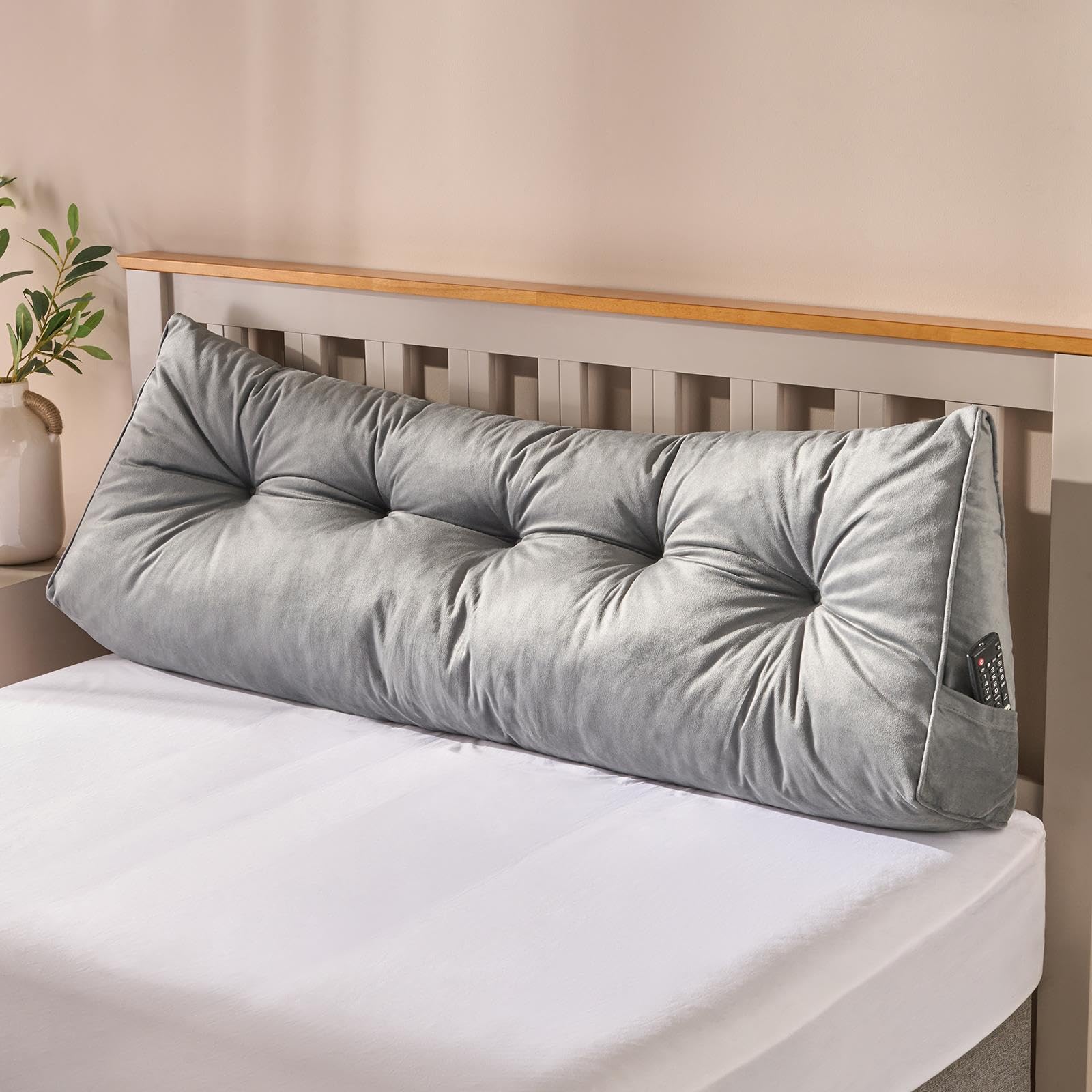 Ohs Grey Wedge Pillow For Bed Adult, Headboard Triangular Back Rest Reading Pillow Soft Cosy Bolster Cushion Comfy Sofa Bed Positioning Back Wedge Pillows Lumbar Support Cushion,