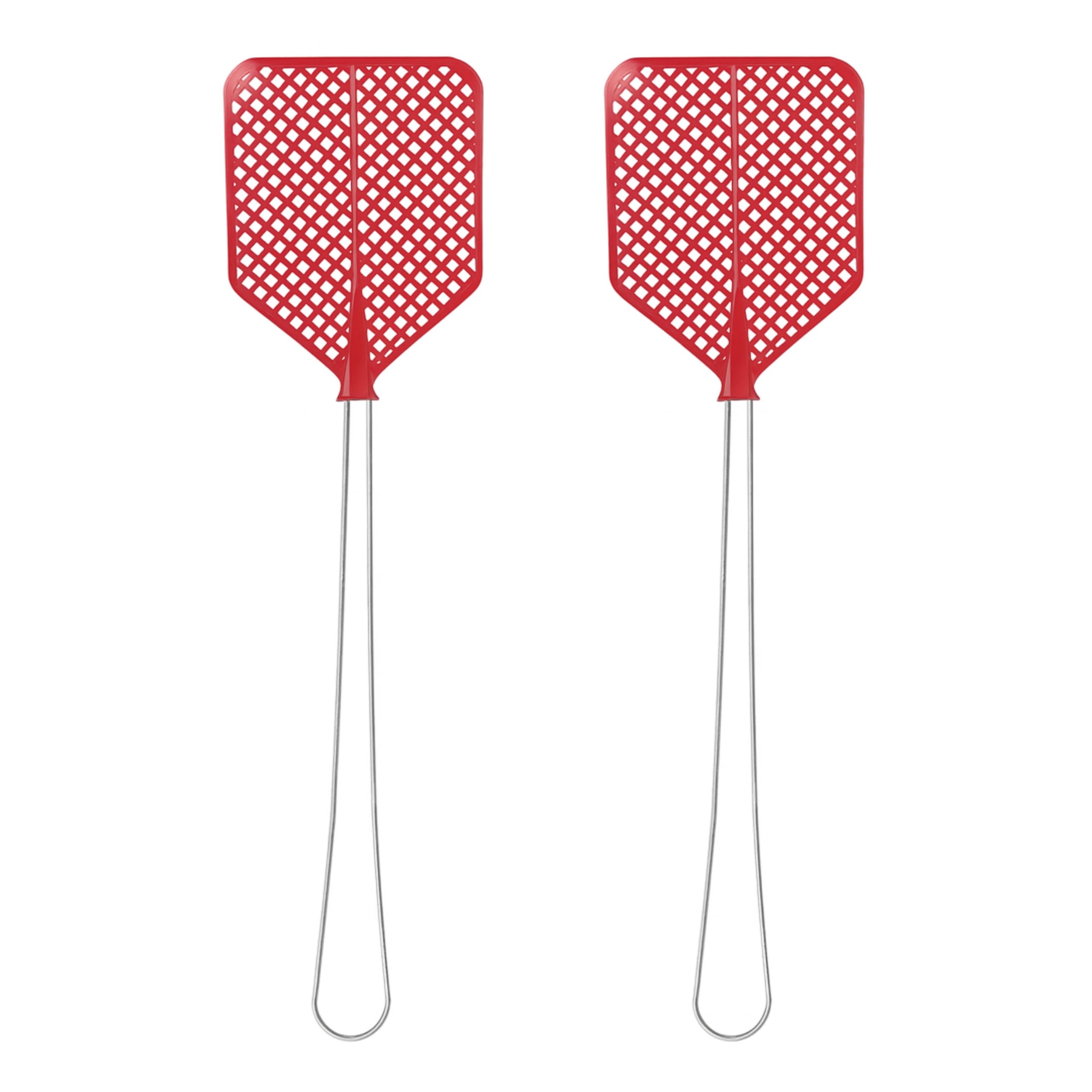 Battimosche Manuale 43 cm – Manico in Ferro, Paletta Flessibile in Plastica Rossa – Scacciamosche per Interni ed Esterni – Contro Mosche, Zanzare e Insetti Volanti - Confezione da 2 pezzi