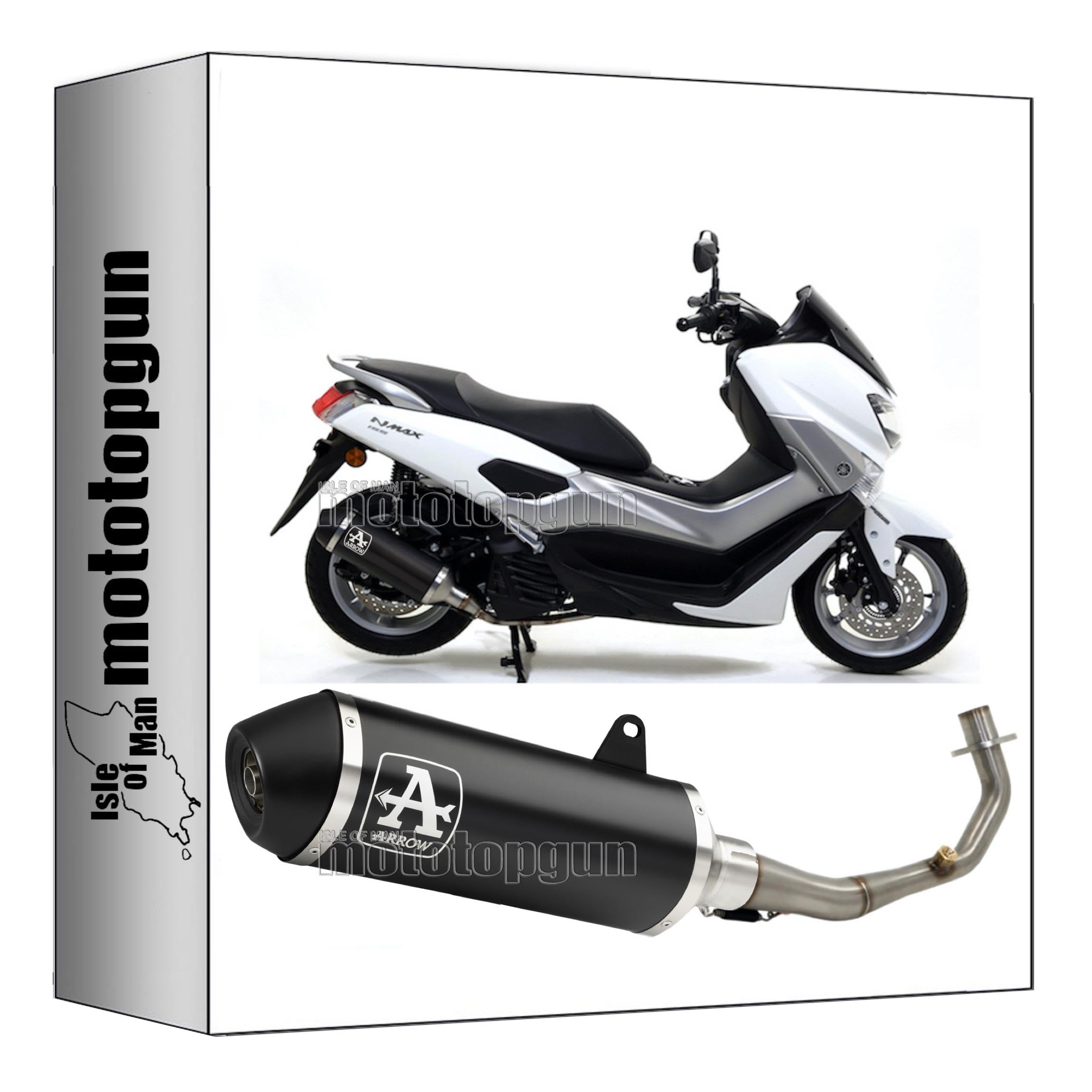 arrow 53521ANN + 53068MI tubo de escape completo homologado open urban aluminio negro negro compatible con yamaha nmax n-max 155 2017 2018 2019 2020 mototopgun