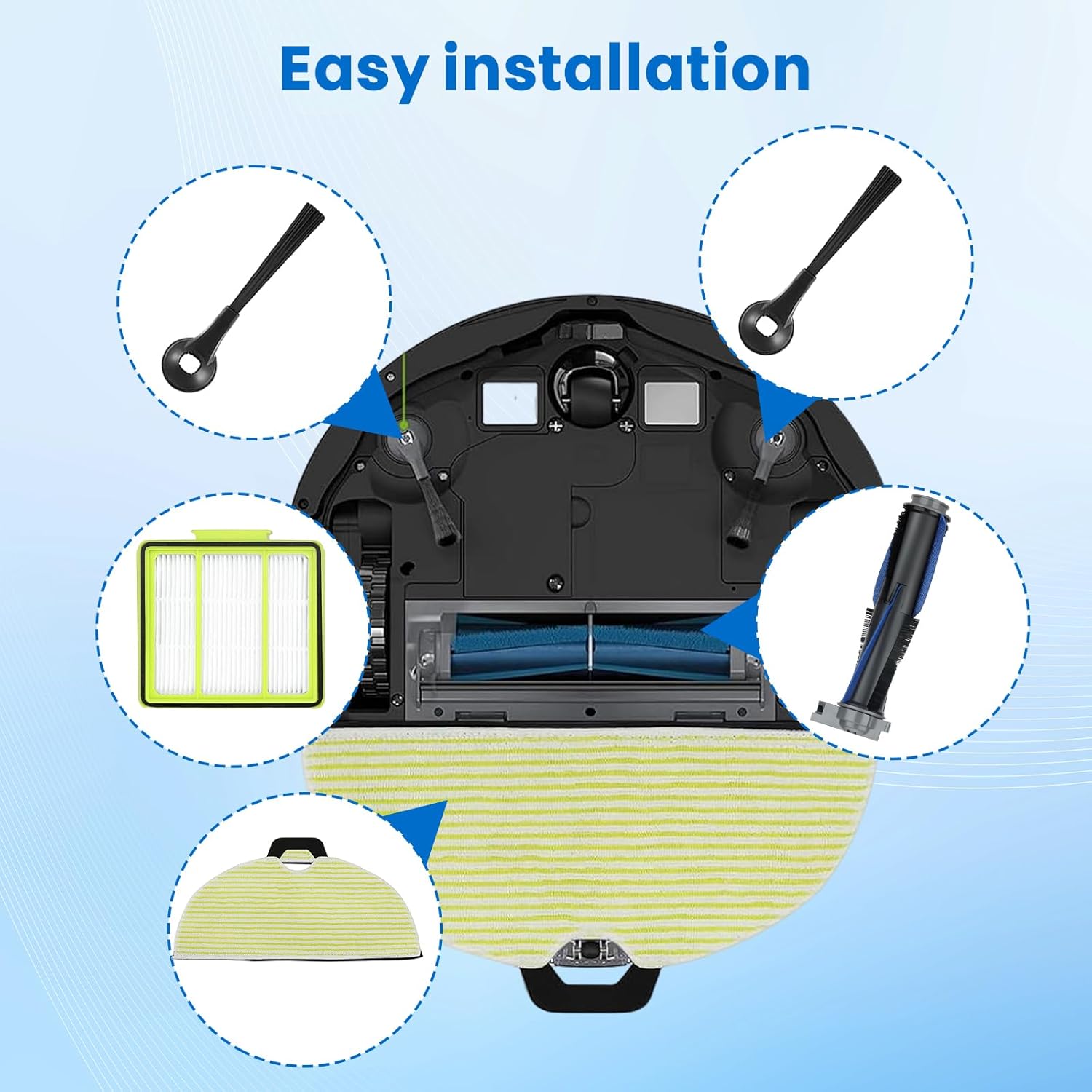 Roller Brush Filter Mop Compatible with Shark RV2000WD RV2001WD RV2002WXUS RV2002WD RV2001DRUS AI VACMOP Robot Vacuum, Accessories Part includes 1 Main Brush, 2 Filters, 4 Mop Pads, 6 Side Brushes