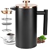 Cafetiere French Press Small 350ml/12oz, Cafetiere Stainless Steel Double-Wall Metal Insulated Coffee Press, 3 Level Filtration System with 3 Extra Filter Screens, (1cup,Black)