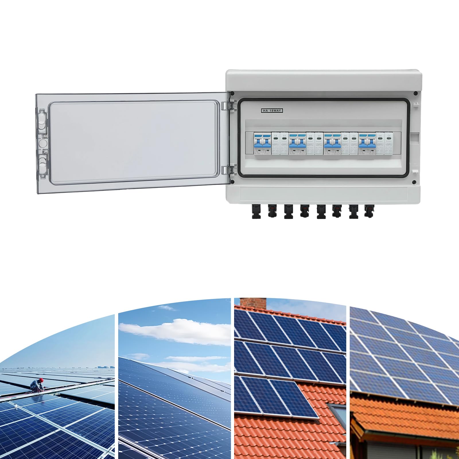 Überspannungsschutz PV, PV DC 1000V -15A Trennschalter PV Anlage, DC-Solaranschlusskasten IP65 Wasserdicht für Wohnmobile Off-Grid Systeme (4 Eingänge, 4 Ausgänge)