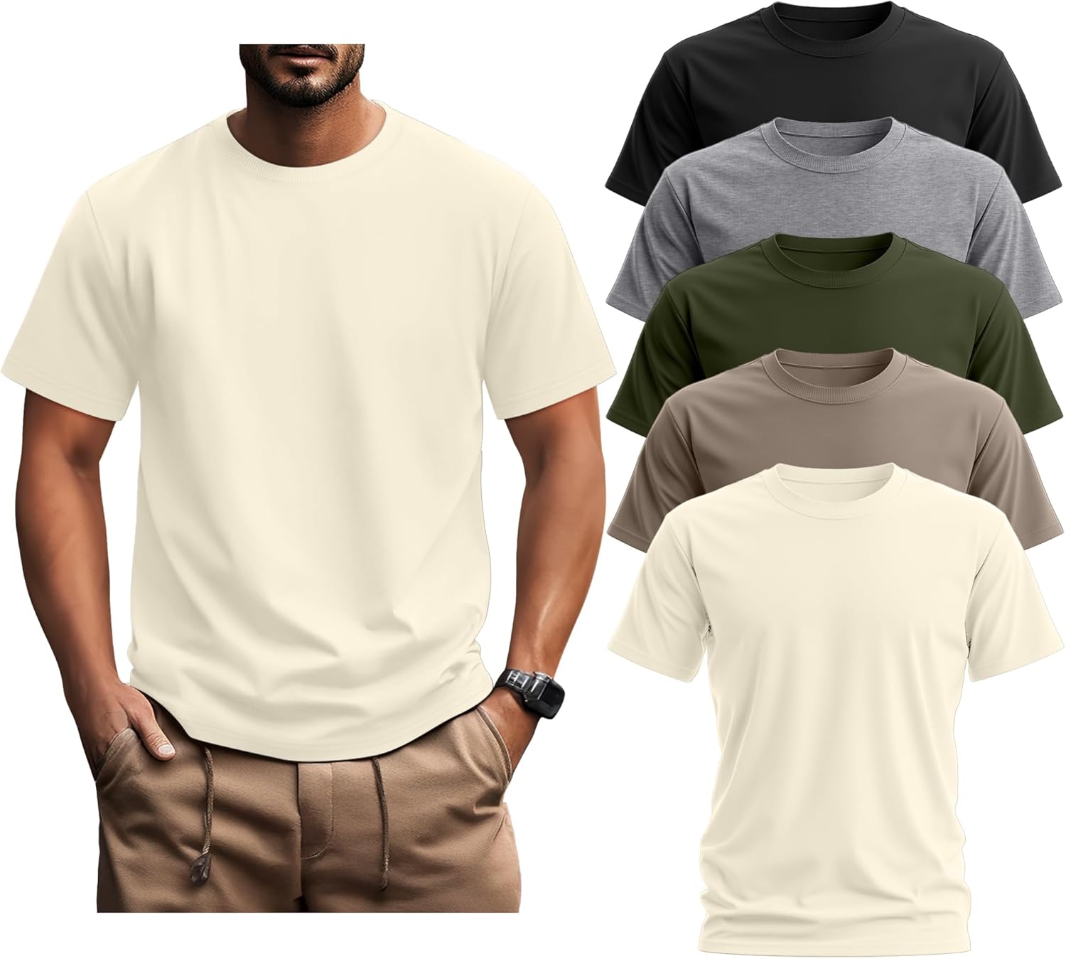 Ficerd 5 Pack Men's Big and Tall Shirts Short Sleeve Cotton Tee Summer Crew Neck Oversize Top Loose Fit Shirt Multipack