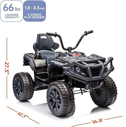 Miniatura 6 de ATV eléctrico de 24 V para niños, juguete de auto cuádruple de 4 ruedas, neumáticos EVA, vehículo a batería, faros LED, música (negro)