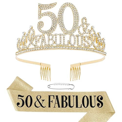 Decoraciones de cumpleaños número 50 para mujer, banda de cumpleaños número 50 para mujer, coronas de cumpleaños 50 para mujer, fabulosas, tiara de